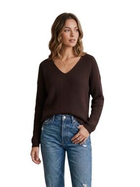 Gentle Fawn Tucker V-Neck Sweater Chocolate Brown Size M